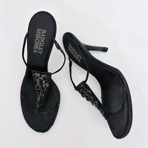 Badgley Mischka Black Strappy Heels with Bead Embellishments
